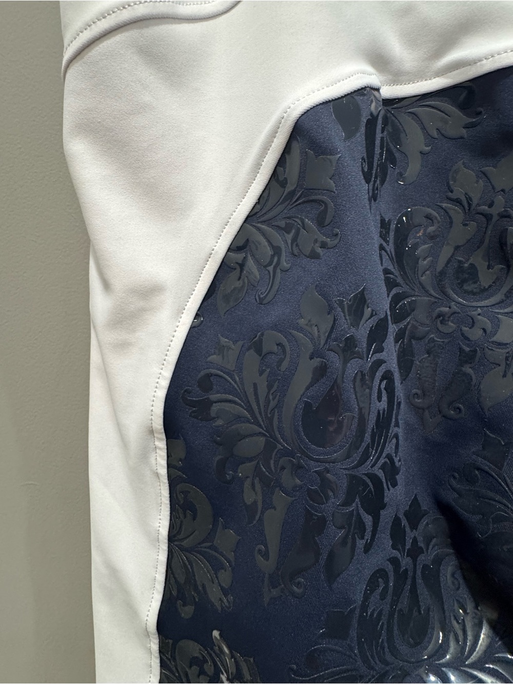 White and navy full seat show breeches